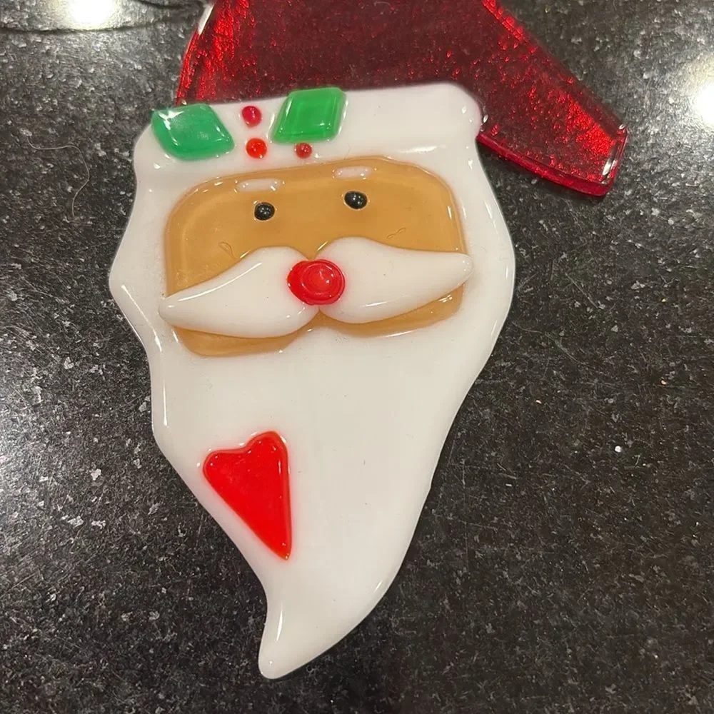 Fused glass Santa ornament